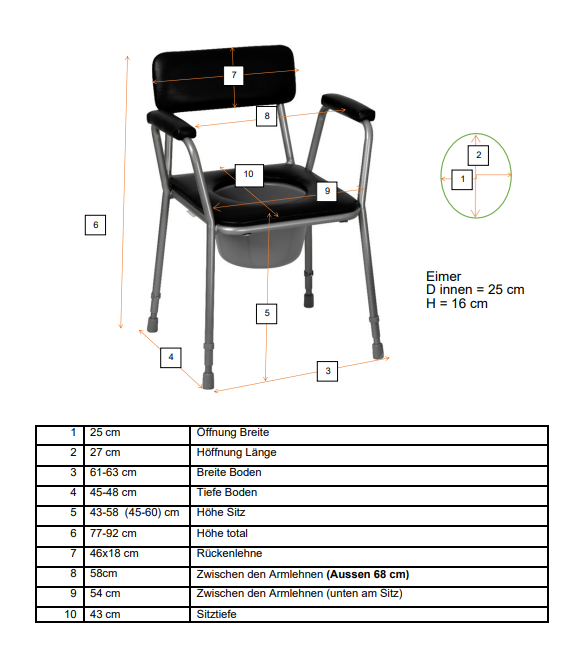 COMFORT XL Toilettenstuhl | Pflegestuhl extra breit | bis 250 kg | stabil & sicher